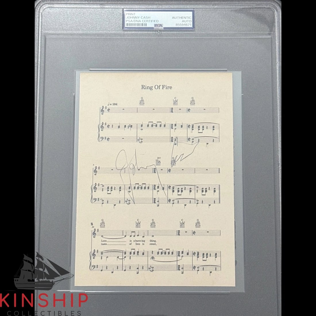 Johnny Cash signed Ring of Fire Lyric Sheet Print PSA DNA Slab Music Auto C5077 (1 of 4)