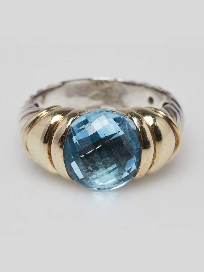 David Yurman 14K Gold Sterling Silver and Blue Topaz Capri Cocktail Ring Size 6 (1 of 6)