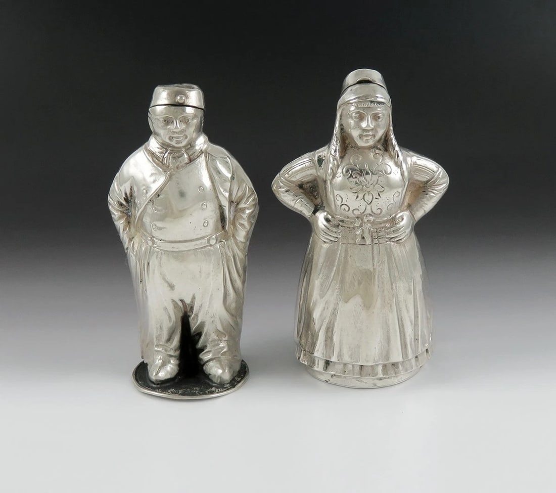 Charming Pair 1917 Dutch 833 Silver Couple Man Woman Figure Salt Pepper Shakers (1 of 6)