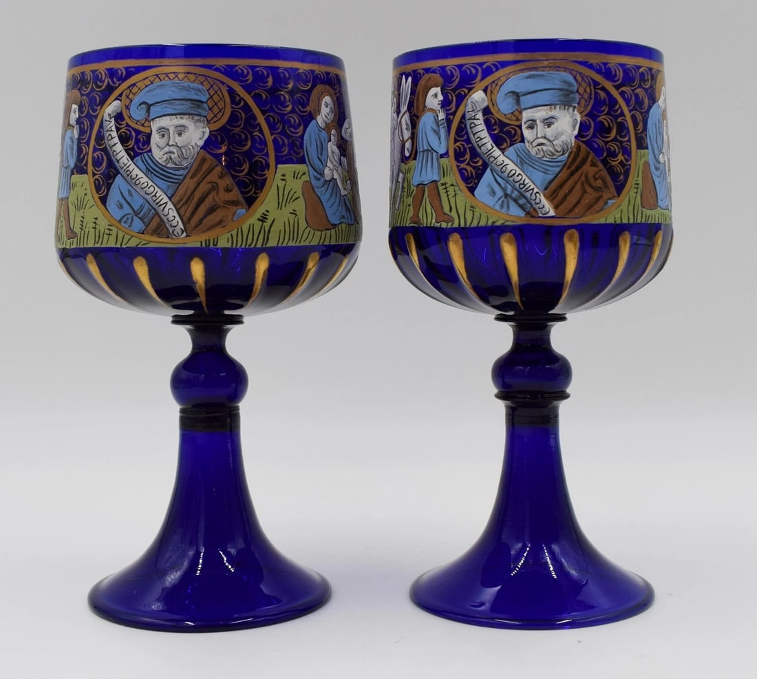 Pair of Venetian Murano Hand Painted Enameled Chalices, Circa 1895 (1 of 7)