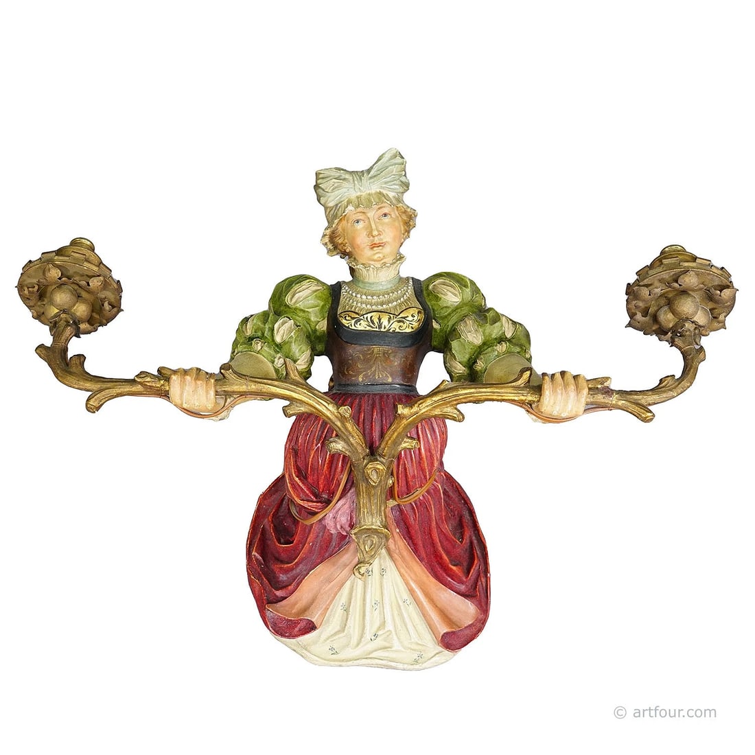 Expressive Wooden Carved Lady Sconce ca. 1900 (1 of 11)