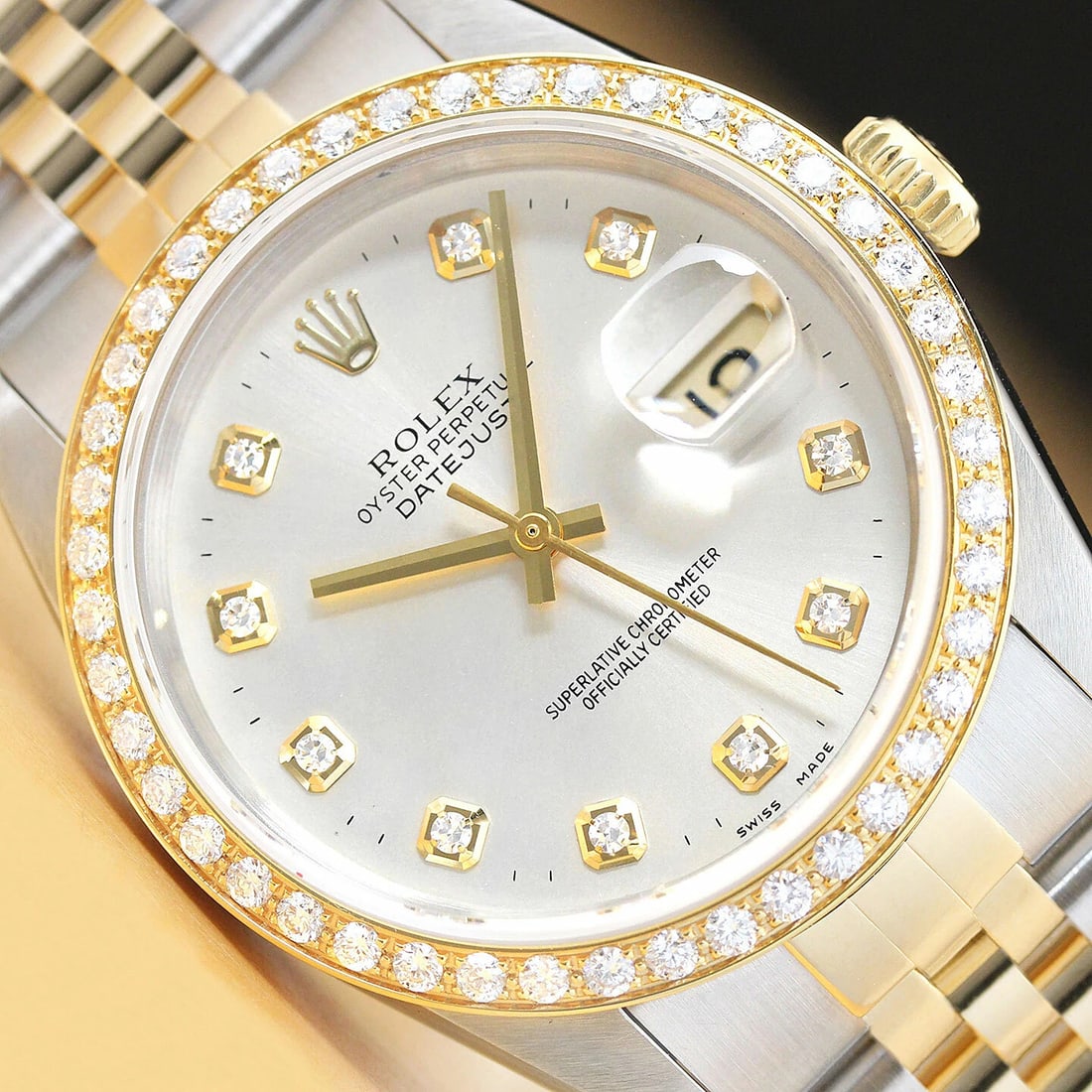 ROLEX MENS DATEJUST 16233 SILVER 18K YELLOW GOLD STAINLESS STEEL DIAMOND WATCH (1 of 9)