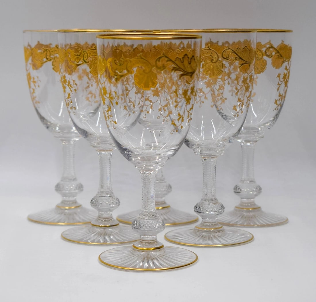 6 St. Louis Gold Gilded "Massenet" Water Goblets Circa 1920 (1 of 7)