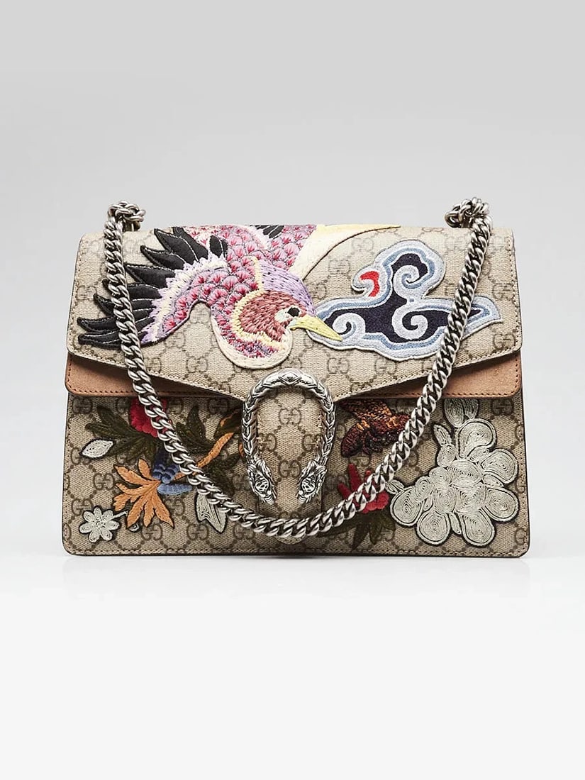Gucci Beige GG Supreme Canvas Embroidered Bird/Flowers Medium Dionysus Should...: Condition: Pre-owned - Good,Brand: Gucci,Exterior Material: Coated Canvas,Style: Everyday Bags,Exterior Color: Multicolor,Beige,Department: Women