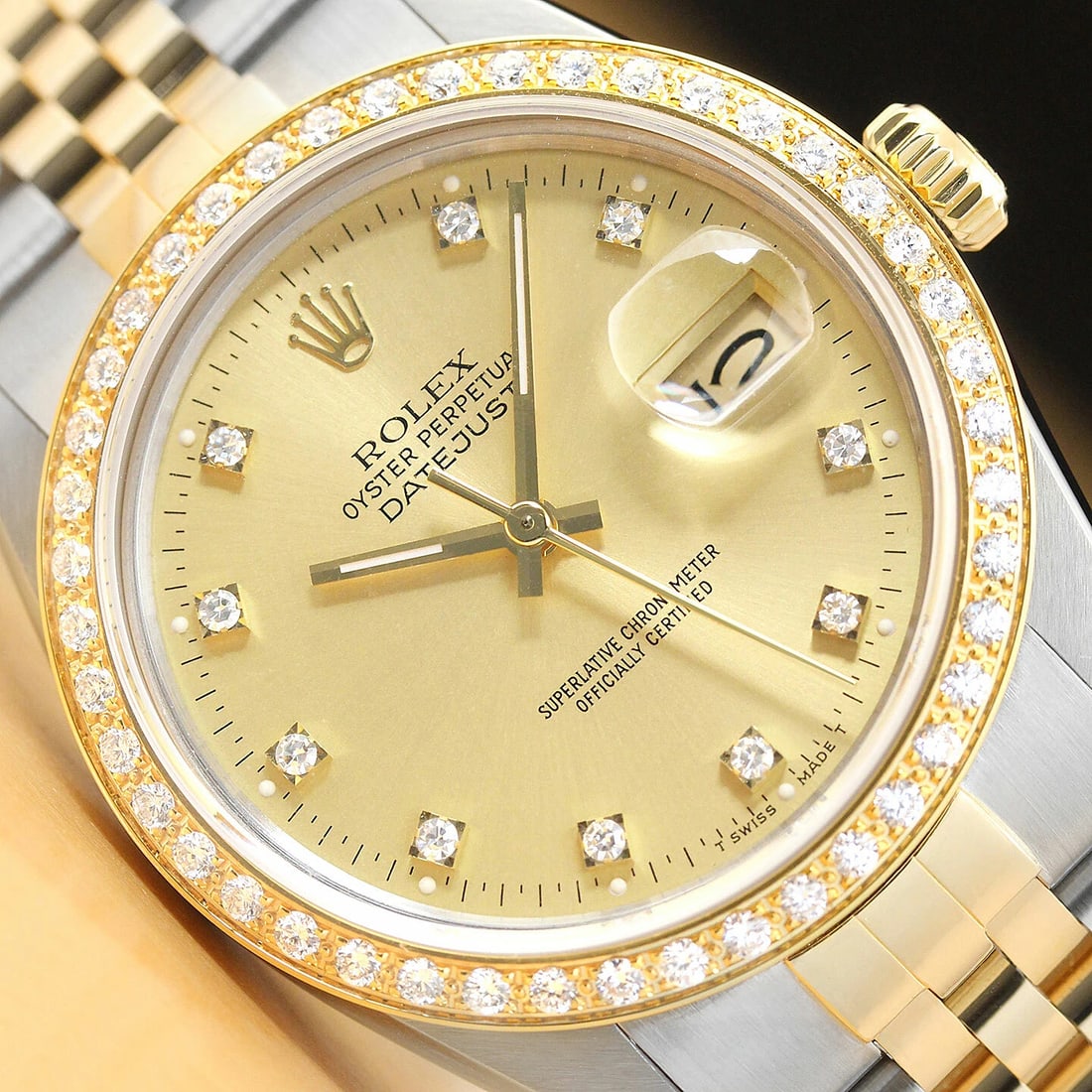ROLEX MENS DATEJUST FACTORY DIAMOND DIAL 18K YELLOW GOLD STAINLESS STEEL WATCH (1 of 9)
