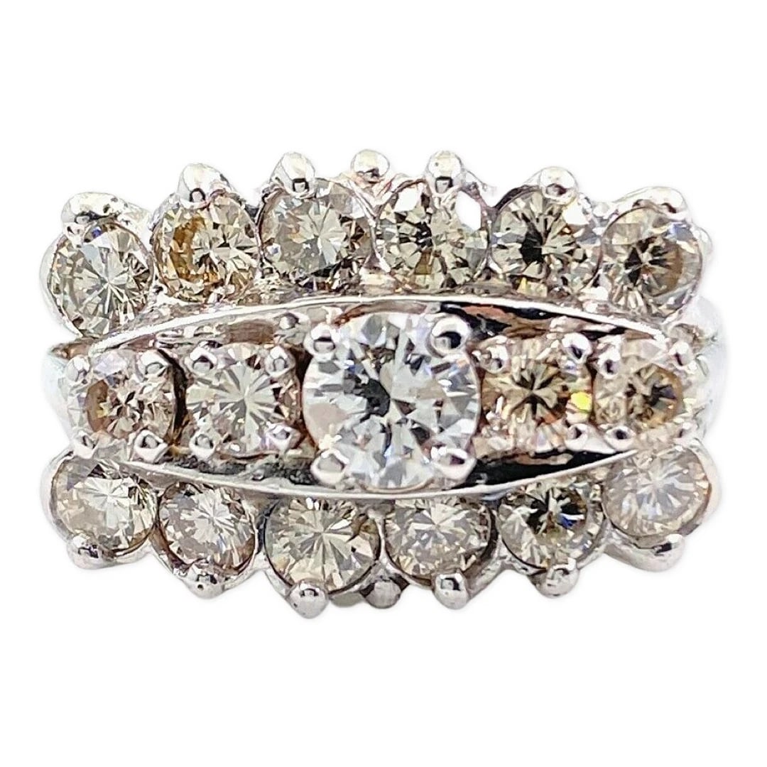 Esquisite-A Round Diamond Three Row Engagement Ring in 14kt White Gold (1 of 12)