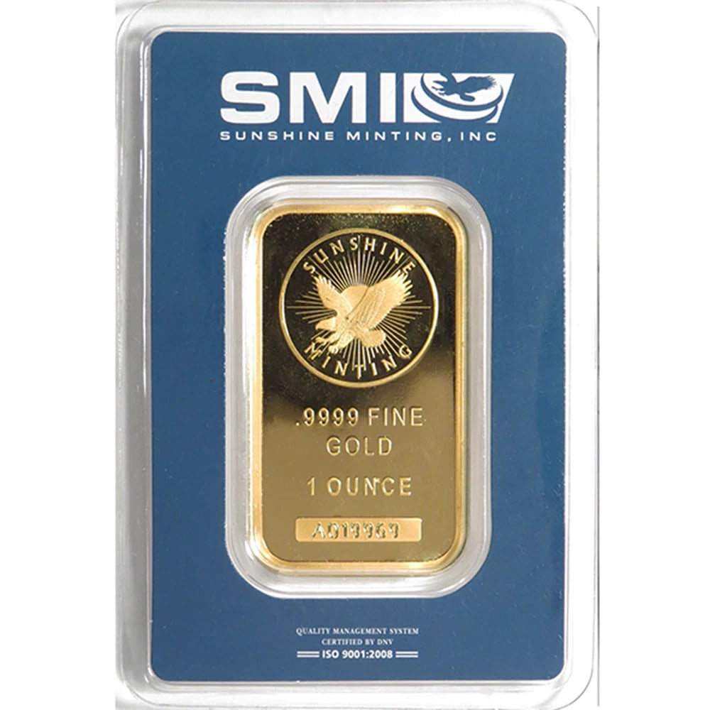 Sunshine Mint 1-oz Gold Bar Mint Mark SI .9999 Fine Sealed In Assay: Country of Origin: United States,Brand: Sunshine Mint,Certification: Uncertified,Brand/Mint: Sunshine Mint,Grade: Ungraded,Precious Metal Content per Unit: 1 oz,Strike Type: