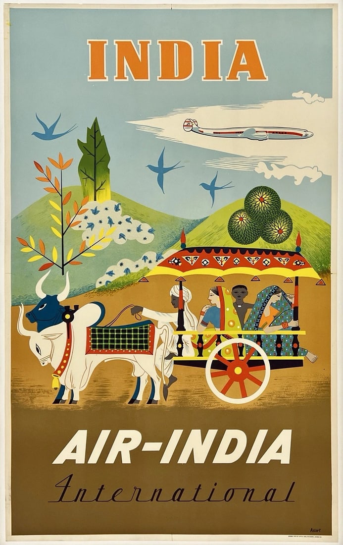Original Vintage Poster INDIA AIR INDIA INTERNATIONAL Airline Travel Tourism OL (1 of 5)