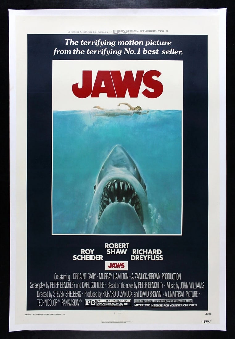 JAWS ORIGINAL VINTAGE HORROR SHARK MOVIE POSTER 1975 (1 of 1)