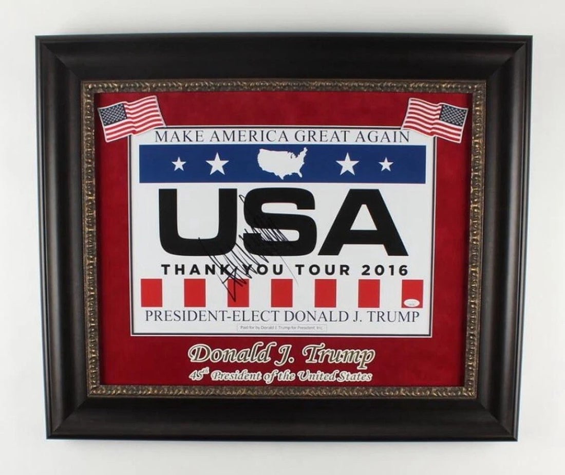 DONALD TRUMP SIGNED POSTER JSA COA 47th PRESIDENT FRAMED 2024 MAGA ?? (1 of 4)