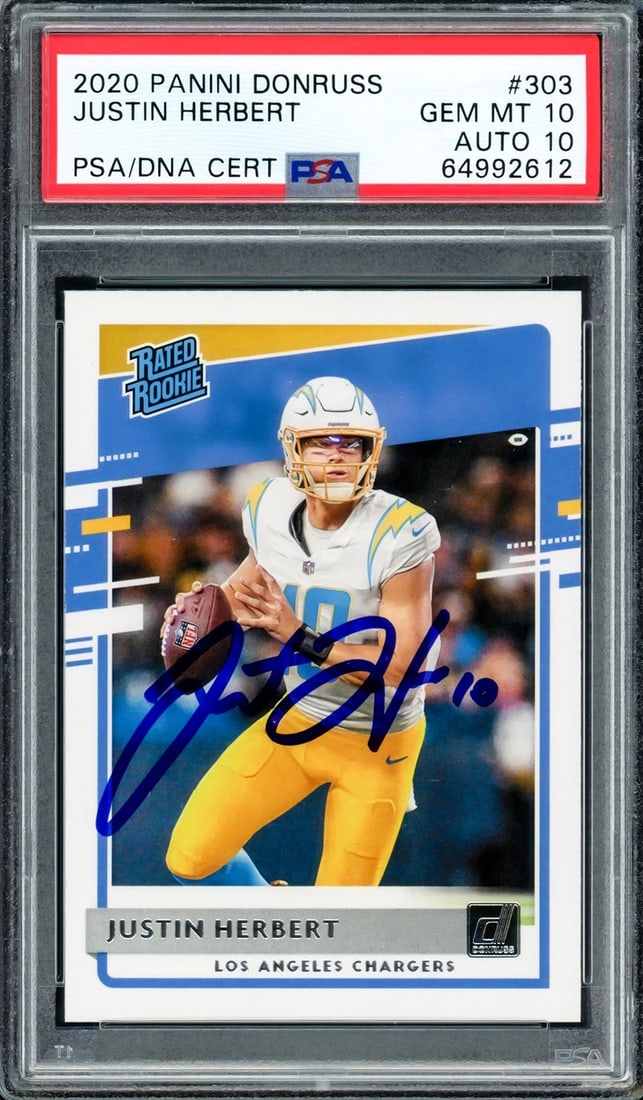 Justin Herbert Signed 2020 Panini Donruss Rated RC 303 PSA 10 Sig 10 PSA/DNA (1 of 2)