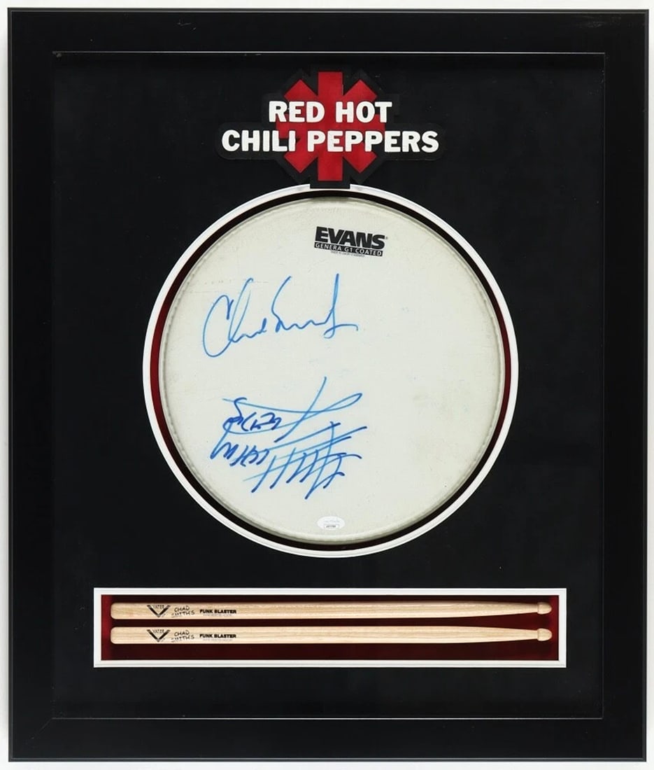 ANTHONY KIEDIS & CHAD SMITH Signed Drumhead JSA COA RED HOT CHILI PEPPERS (1 of 2)