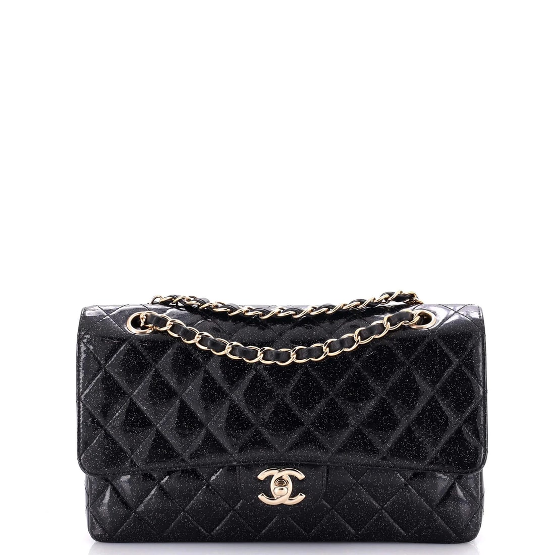 Chanel Vintage Classic Double Flap Bag Quilted Glitter Patent Medium (1 of 9)