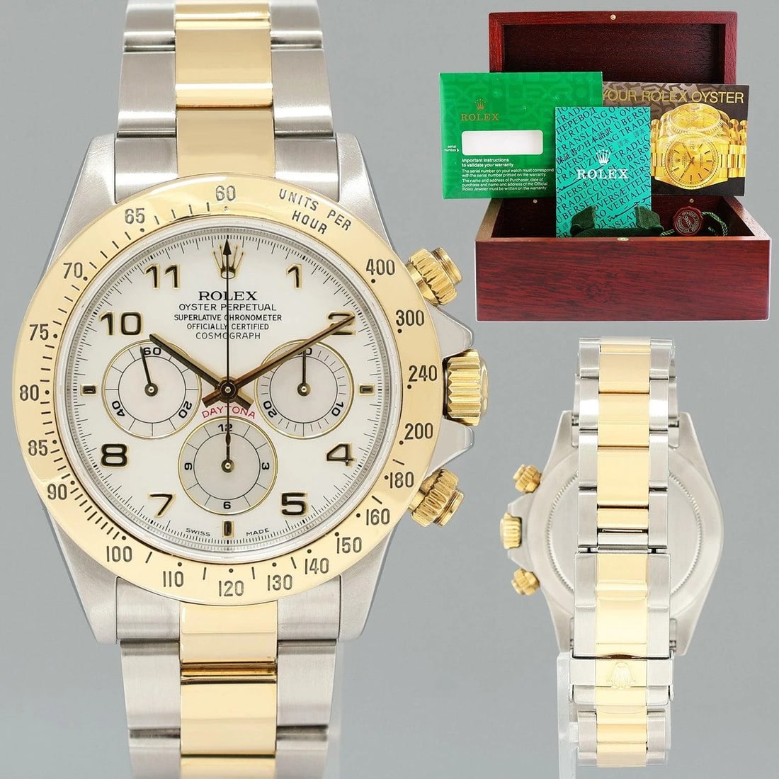1999 MINT Rolex Daytona 16523 Zenith Two Tone Yellow Gold Mother of Pearl Watch (1 of 7)