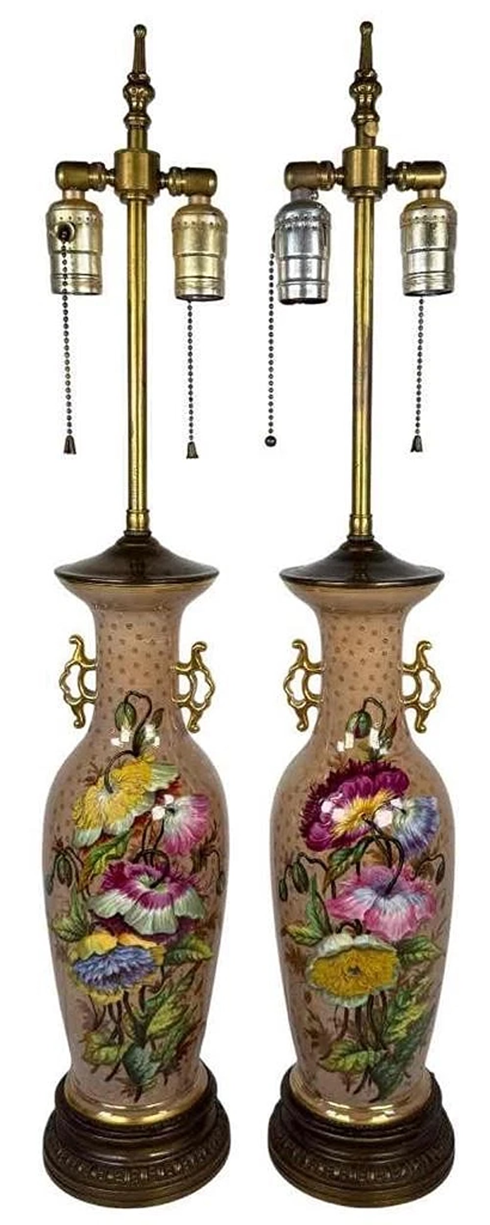 Pair Antique French Vieux Old Paris Louis XVI Painted Porcelain Bronze Vase Lamp (1 of 20)