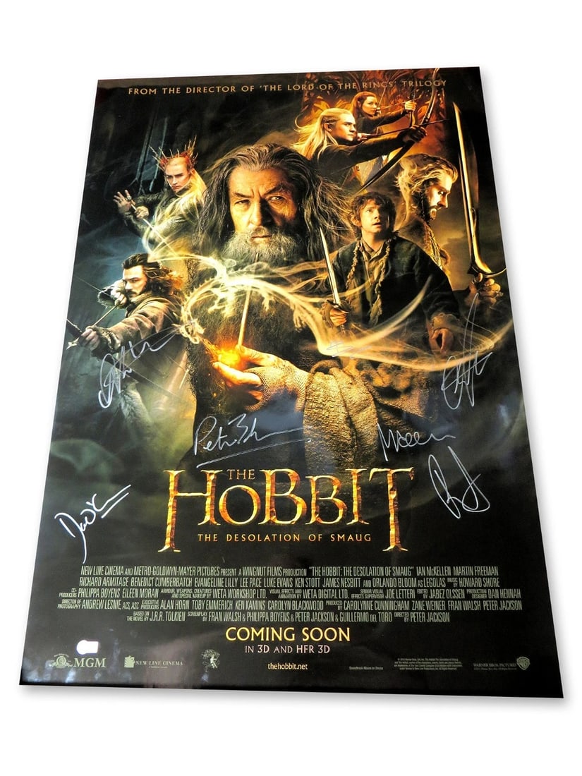 The Hobbit Signed Autographed 27X40 Poster Jackson Lilly Freeman Evans +4 BAS (1 of 2)