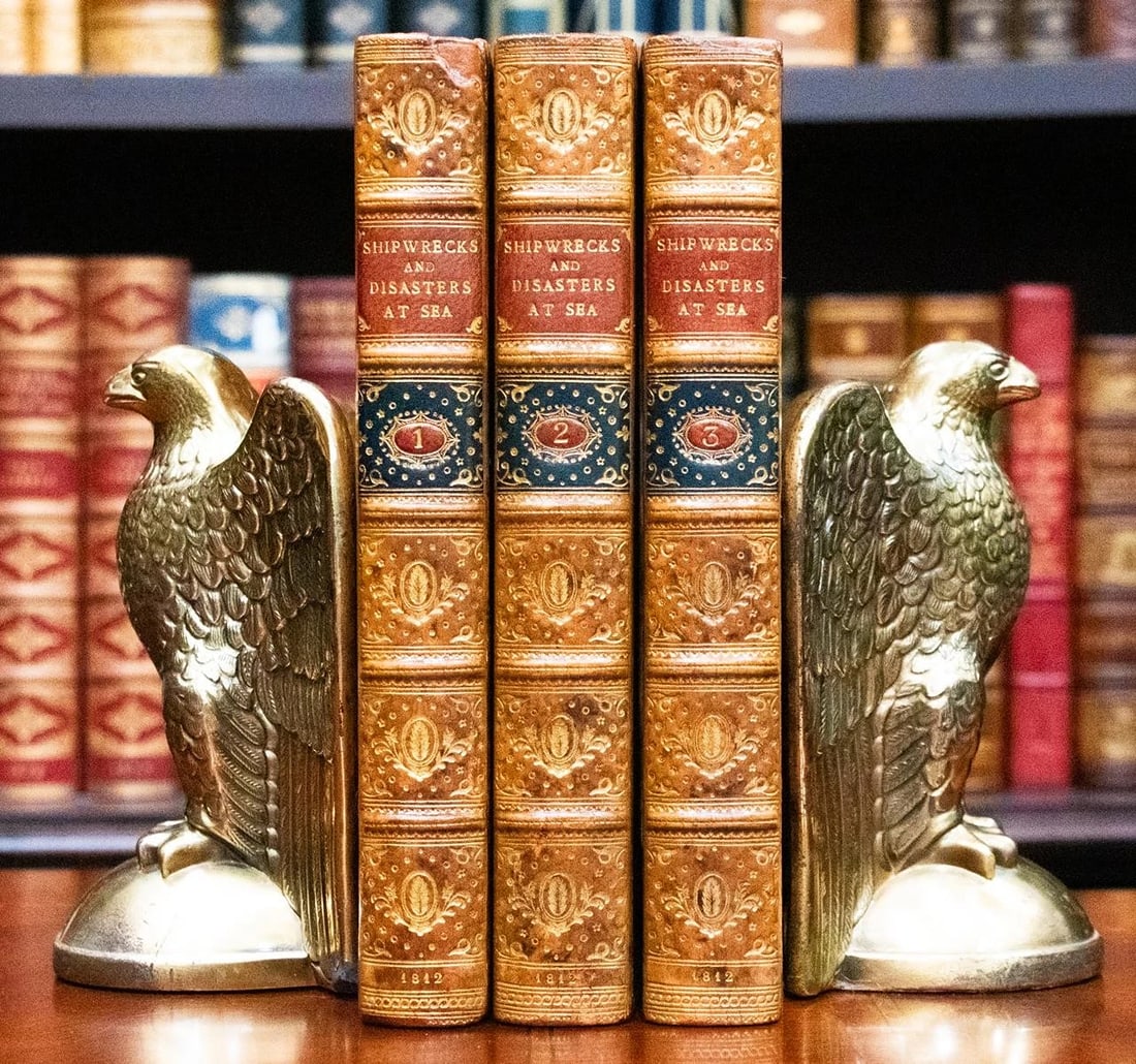 1812 Shipwrecks & Disasters at Sea Pirates Piracy Whaling Ships Bound by Riviere: Country of Origin: United Kingdom,Binding: Leather,Language: English,Original/Facsimile: Original,Place of Publication: London,Special Attributes: 1st Edition, Fine Leather Bindings, Rare, Great Condi