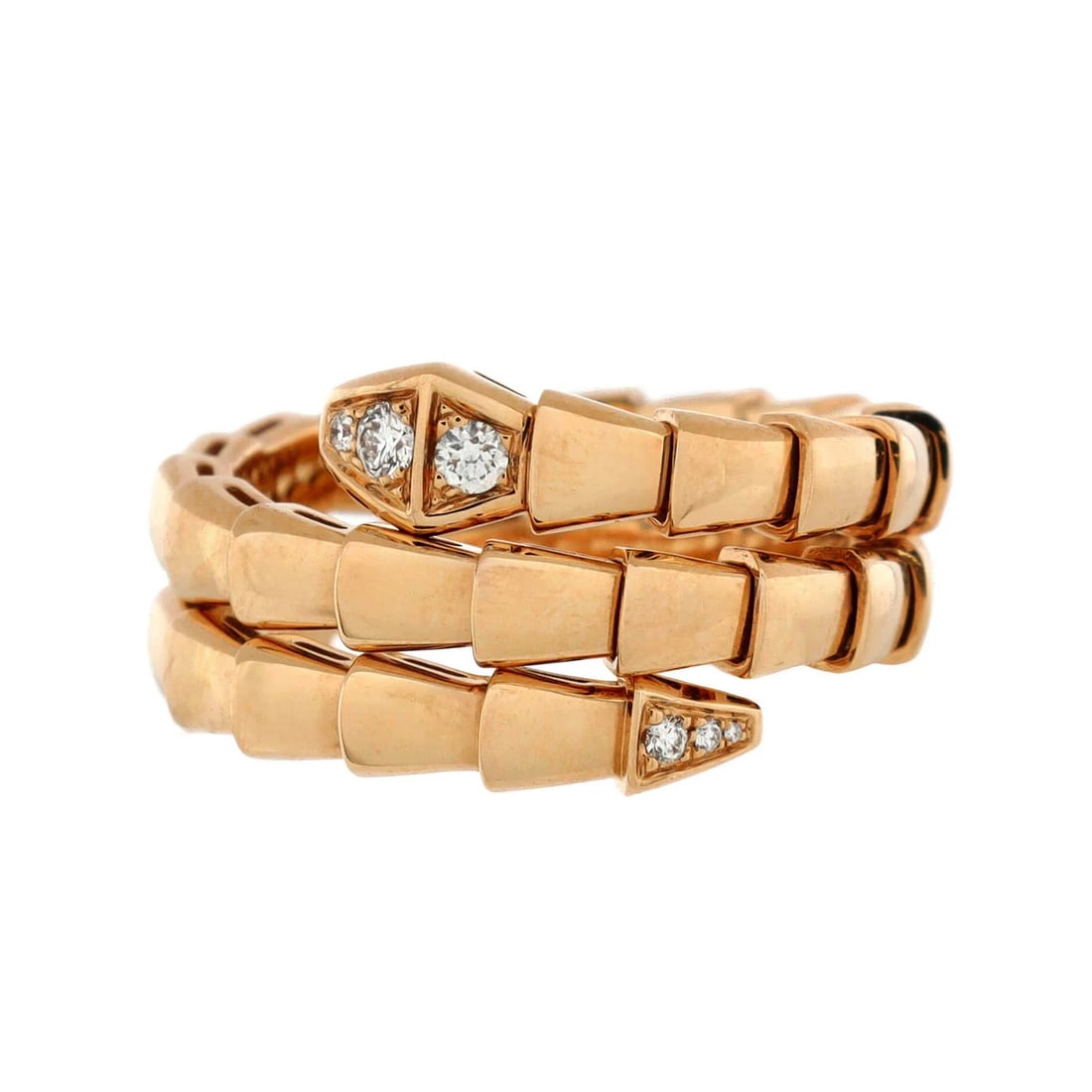 Bvlgari Serpenti Viper Two-Coil Ring 18K Rose Gold with Diamond: Condition: Pre-owned - Good,Brand: Bvlgari,Main Stone: Diamond,Metal: 18K Rose Gold,Metal Purity: 18K,Ring Size: 5.25 - 50,Type: Ring,Color: Rose Gold,Style: 18K Rose Gold With Diamond,Material: 18K Y