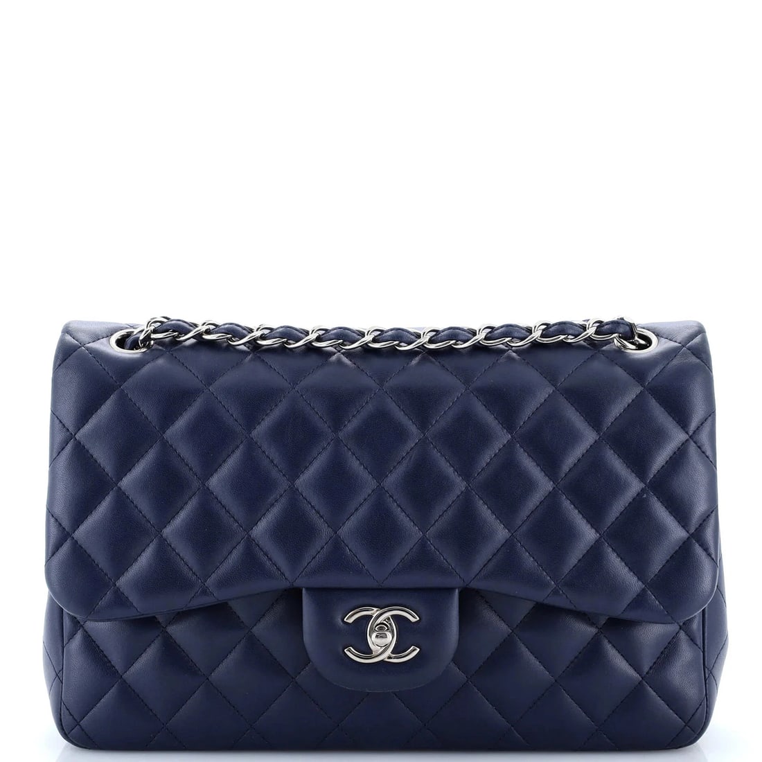 Chanel Classic Double Flap Bag Quilted Lambskin Jumbo: Condition: Pre-owned - Good,Brand: Chanel,Exterior Material: Leather,Style: Shoulder Bags,Exterior Color: Blue,Department: Women,Size: JumboEstimated Retail Price: $11,700Condition: Very good. Exterio