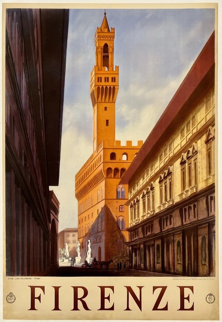 Original Vintage Poster FIRENZE Florene Italy Italian Travel Tourism LINEN: Condition: Used,Listed By: Dealer or Reseller,Type: Poster,Year of Production: 1938,Width (Inches): 25.2",Height (Inches): 39.4",Style: Art Deco, Vintage,Theme: Travel, Tourism,Original/Reproduction: