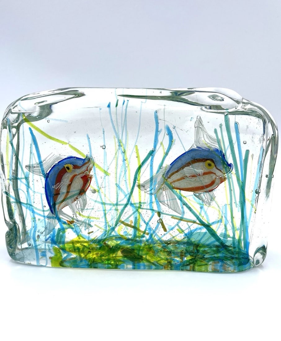 1950s Murano Art Glass Block Aquarium BARBINI For CENEDESE Large w/base Light (1 of 10)