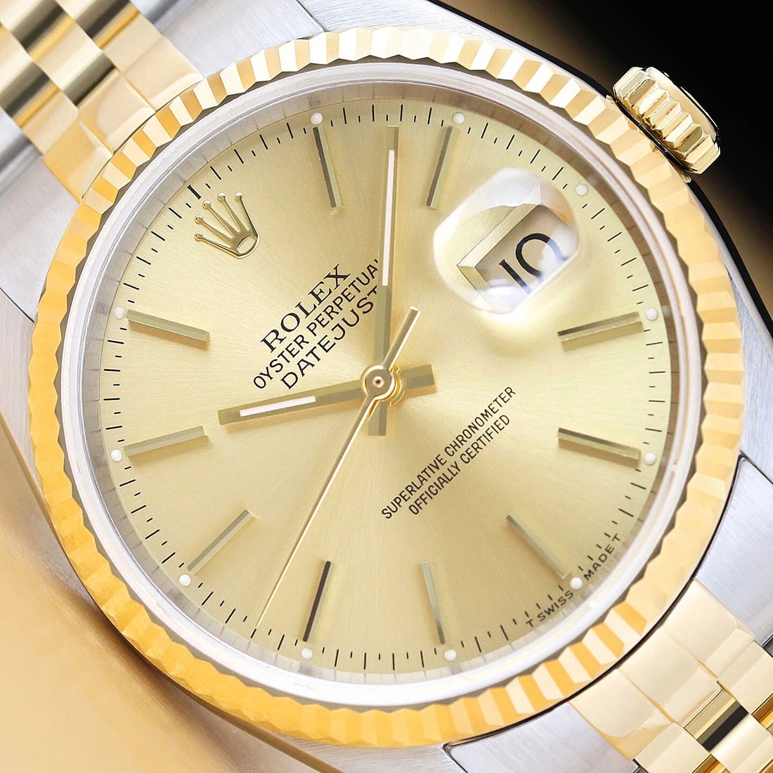 ROLEX MENS DATEJUST 16233 CHAMPAGNE DIAL 18K YELLOW GOLD STAINLESS STEEL WATCH (1 of 9)
