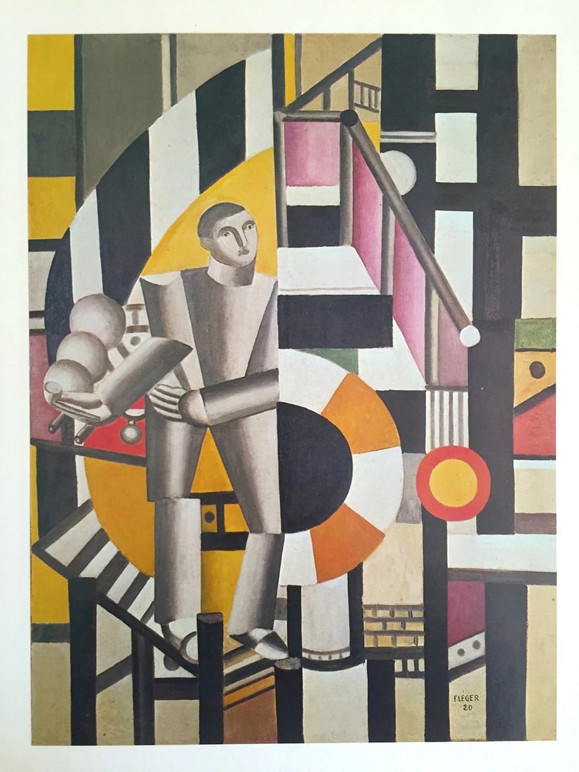 FERNAND LEGER VINTAGE 1976 MODERNIST LITHOGRAPH PRINT " MAN WITH A PIPE " 1918 (1 of 9)