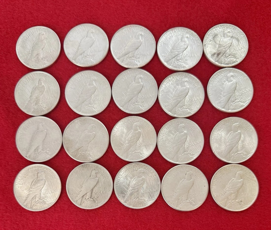 20 Peace US Silver Dollar - 90% Silver Coins 15.46 Total Troy Ounces (1 of 2)