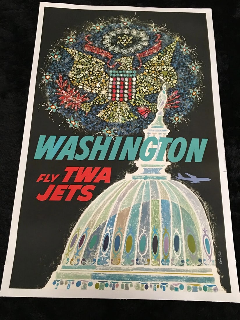 David Klein, WASHINGTON, D.C. - Fly TWA Jets Airline Travel Poster LINEN LINED (1 of 6)