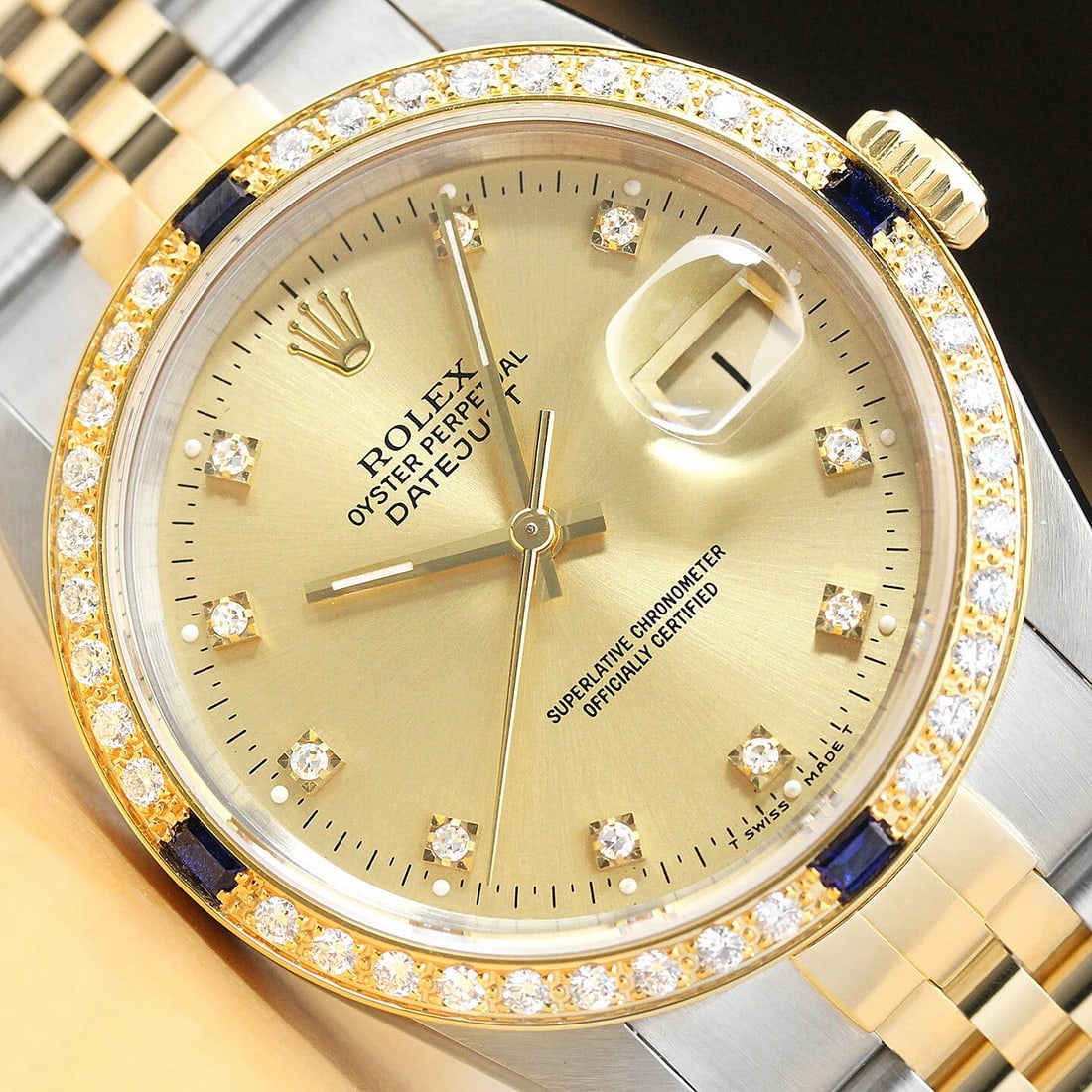 ROLEX MENS DATEJUST 16233 FACTORY DIAMOND DIAL 18K GOLD STAINLESS STEEL WATCH (1 of 9)
