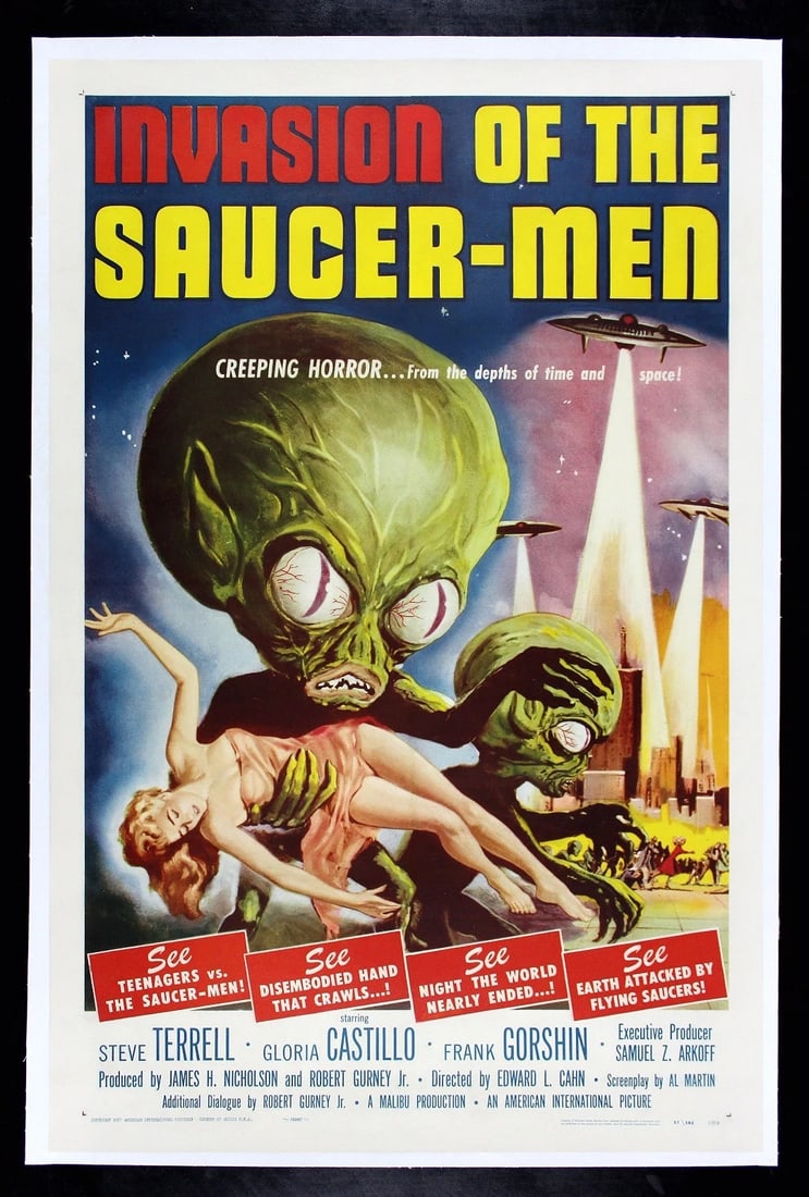 INVASION OF THE SAUCER MEN SAUCERMEN FLYING SAUCER-MEN MOVIE POSTER ALIEN 1957 (1 of 1)