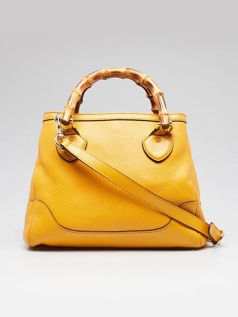 Gucci Yellow Pebbled Leather Diana Bamboo Top Handle Tote Bag (1 of 12)