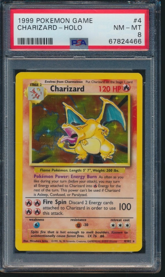 PSA 8 CHARIZARD 1999 Pokemon Base Unlimited #4/102 Holo Non-Shadowless NM-MINT (1 of 2)