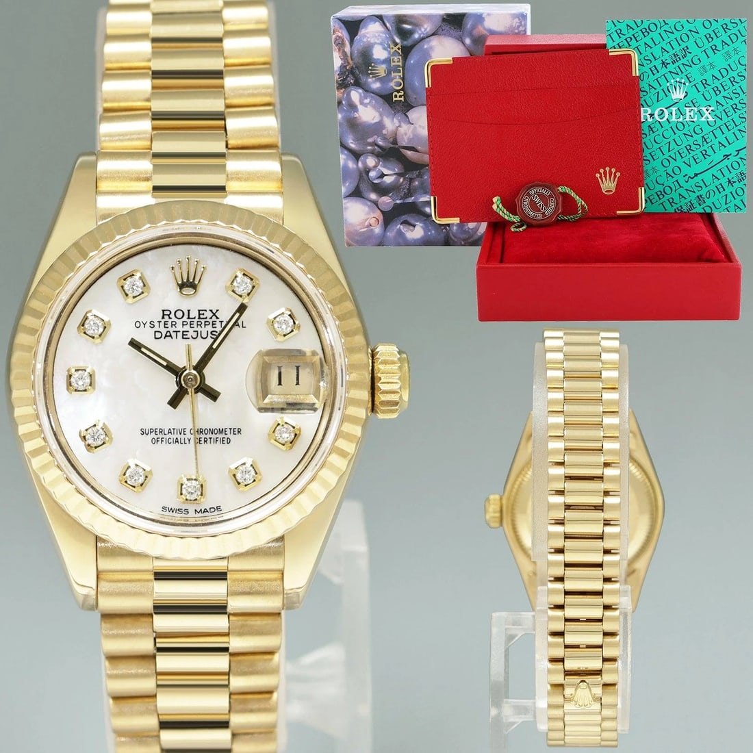 MINT 69178 Pearl Diamond Ladies Rolex DateJust President 26mm Yellow Gold Watch (1 of 7)
