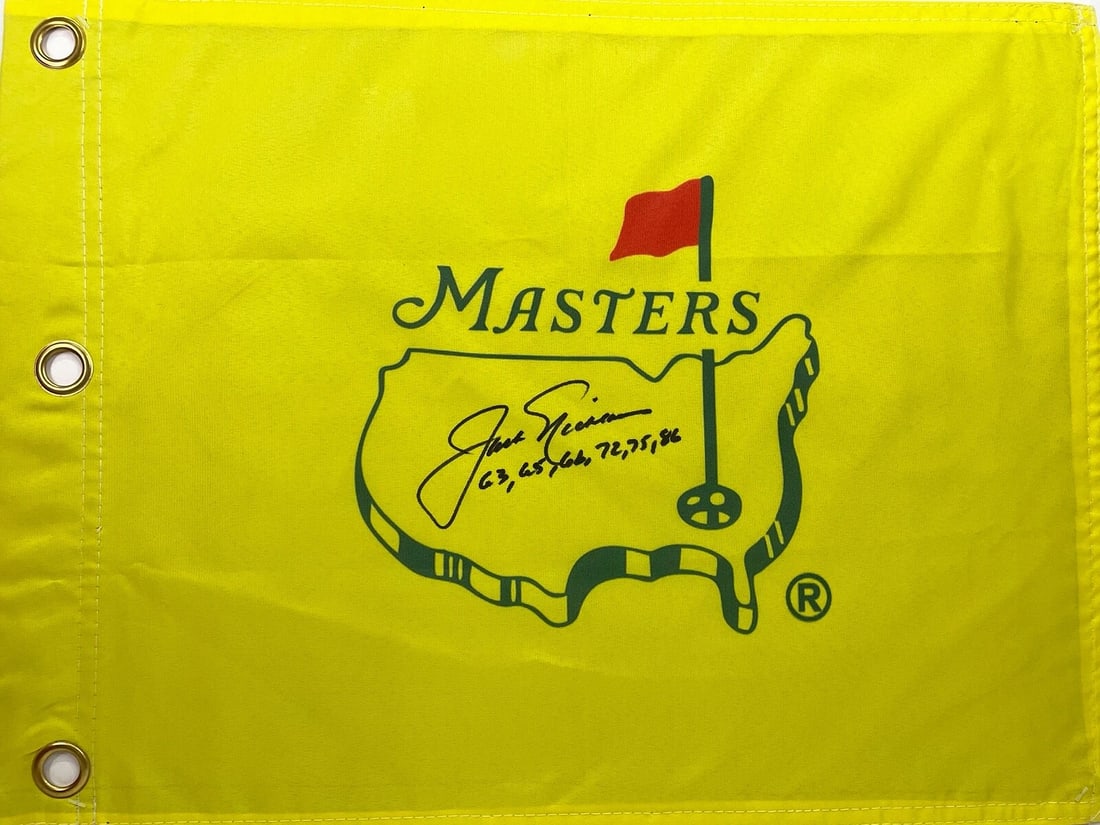 JACK NICKLAUS Signed Autograph 13x17.5 Yellow Masters Flag With Stats JSA LOA (1 of 3)