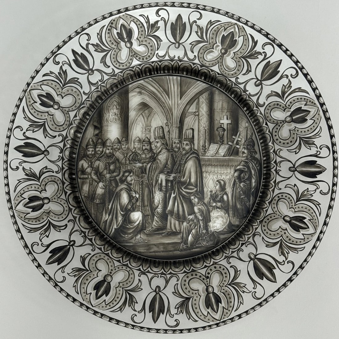 Late 1800s Bohemian Steinschonau? Schwartzlot Glass Plate Coronation Charlemagne (1 of 7)