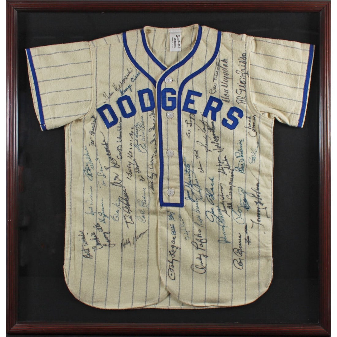 RARE Dodgers SIGNED BY (45) Koufax, Drysdale, Lasorda, Durocher Framed Mini Jersey (PSA LOA) (1 of 3)