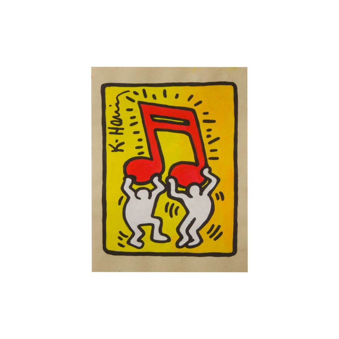 RARE Keith Haring Authentic Drawing on Vintage Paper SIGNED and Stamped by Haring Estate (1 of 2)