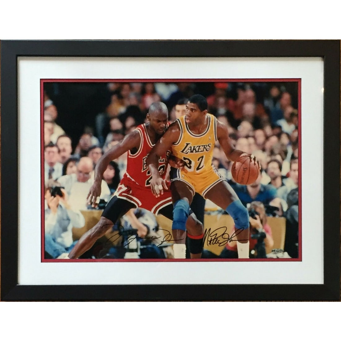 Michael Jordan Magic Johnson Dual Signed 14x20 Photo Framed LE /1991 (UDA COA) (1 of 4)