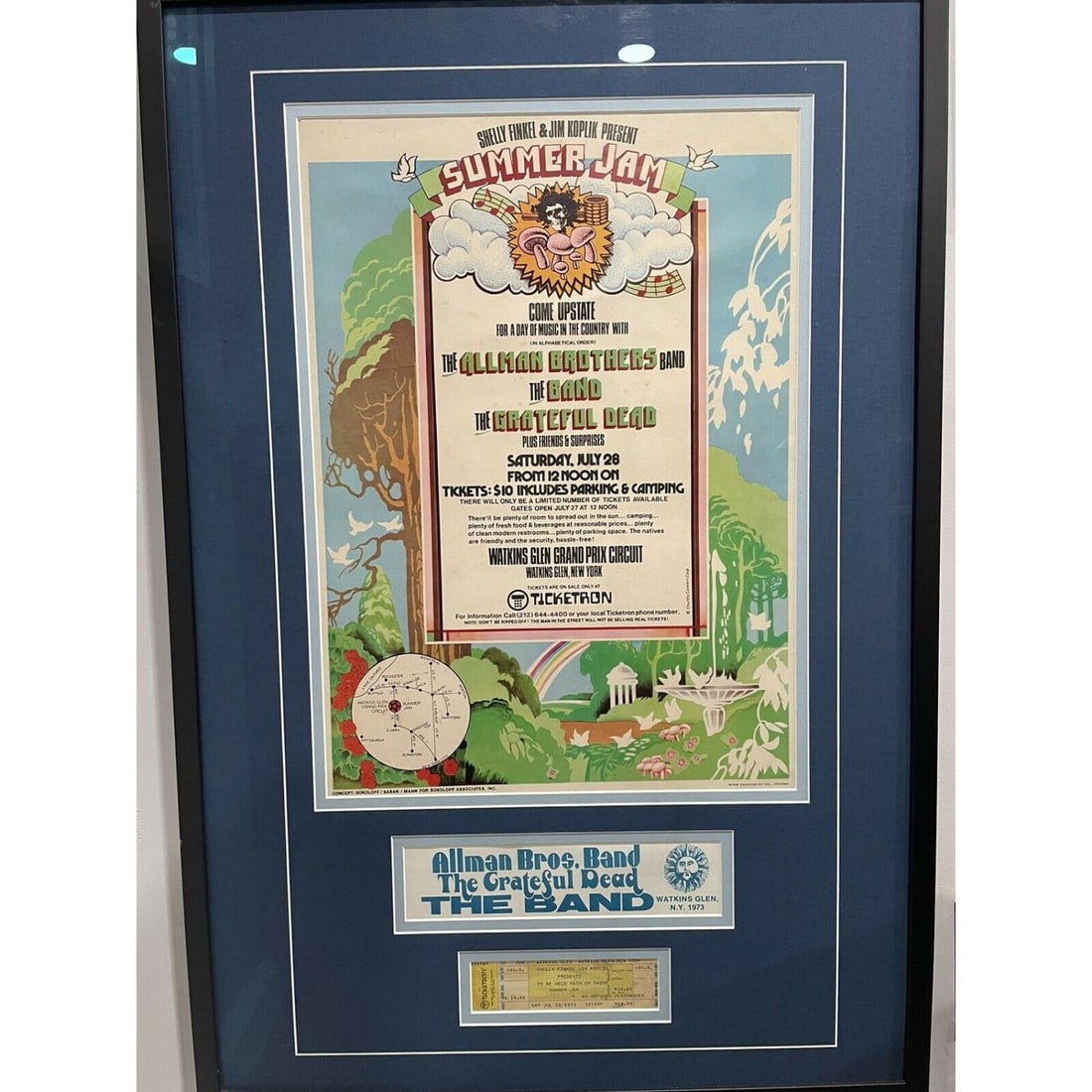 Original Grateful Dead Allman Brothers Watkins Glen Poster & Ticket & Sticker (1 of 1)