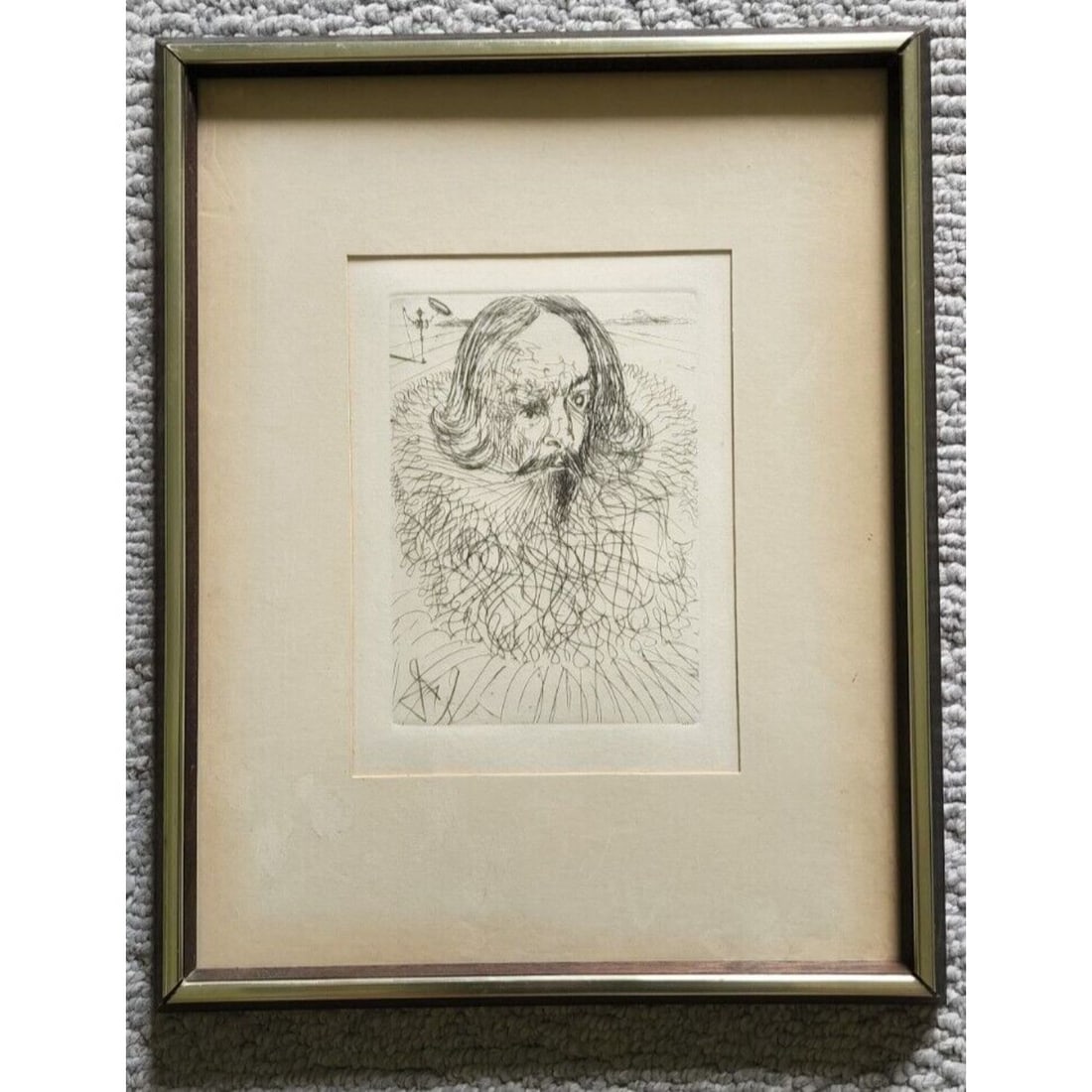 Vintage Framed Cervantes by Salvador Dali Original Etching Signed in Plate (COA) (1 of 3)