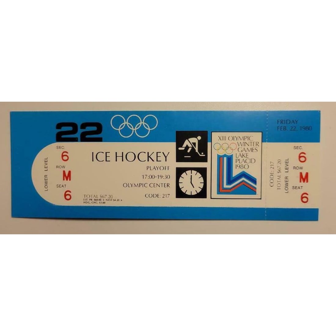 1980 MIRACLE ON ICE FULL TICKET USA VS USSR OLYMPIC HOCKEY: 1980 MIRACLE ON ICE FULL TICKET USA VS USSR OLYMPIC HOCKEY