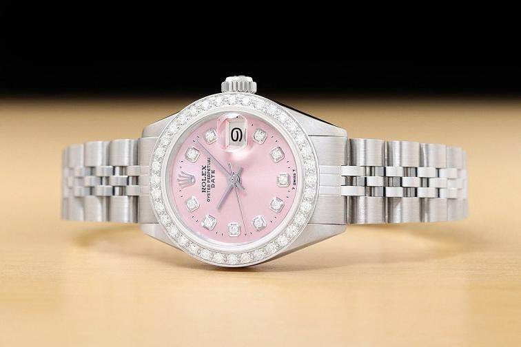 LADIES ROLEX DATE 6917 PINK DIAMOND DIAL 18K WHITE GOLD STAINLESS STEEL WATCH - 3