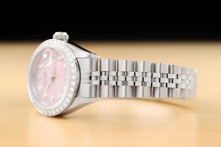 LADIES ROLEX DATE 6917 PINK DIAMOND DIAL 18K WHITE GOLD STAINLESS STEEL WATCH - 4