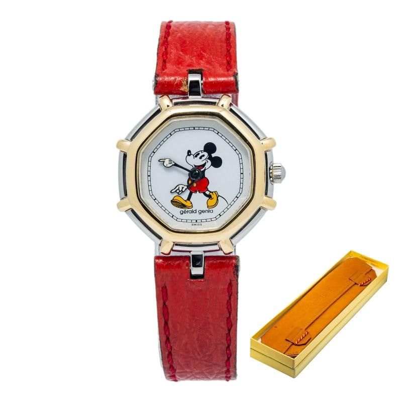 Gerald Genta Micky G2851.7 Box/Paper Stainless Gold Bezel Quartz Lady Watch 27mm (1 of 6)