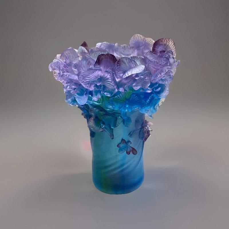 Nancy Daum style Crystal rose vase blue Ombere multi H8.5‰Û Small Chip On Flower (1 of 11)
