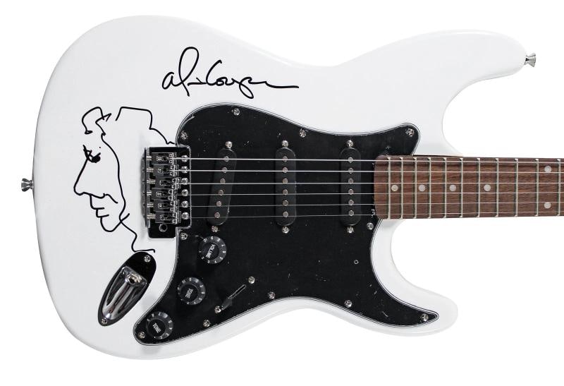 Alice Cooper Signed White Electric Guitar w/ Self Portrait Sketch BAS Witnessed (1 of 11)