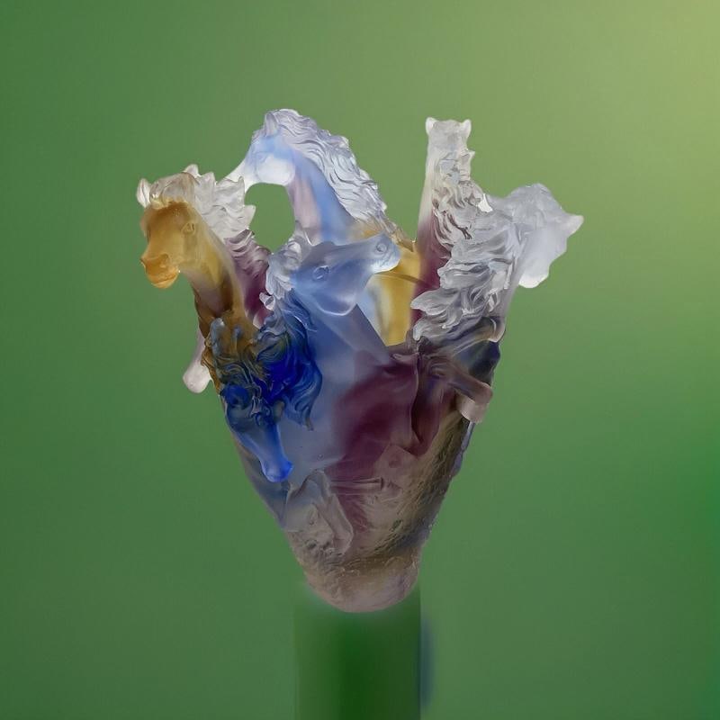 Nancy Daum Style Crystal Horse Vase Multi Color Unique Color H9‰Û Heavy Art Glass (1 of 14)