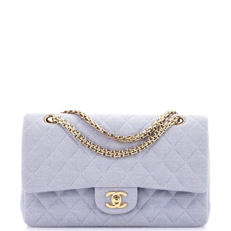 Chanel Vintage Reissue Chain Double Flap Bag Quilted Jersey Medium: Measurements: Handle Drop 9", Height 7", Width 9.5", Depth 3", Strap Drop 15.5" . Condition: Pre-owned - Good,Brand: Chanel,Exterior Material: Jersey,Style: Shoulder Bags,Exterior Color: