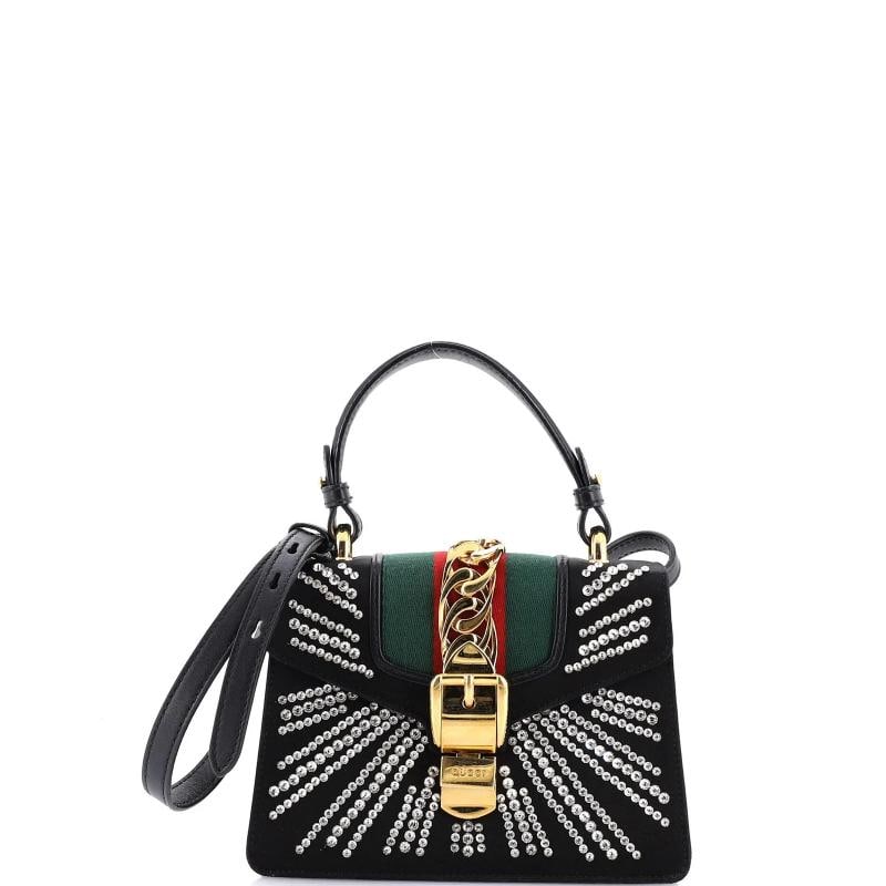 Gucci Sylvie Top Handle Bag Crystal Embellished Satin Mini (1 of 8)